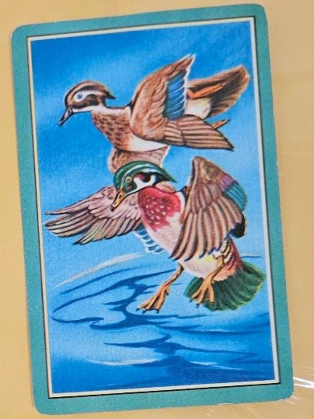 Vintage Swap Playing Card - Wood Ducks In Flight - 10 Of Diamonds - 1940s 1950s